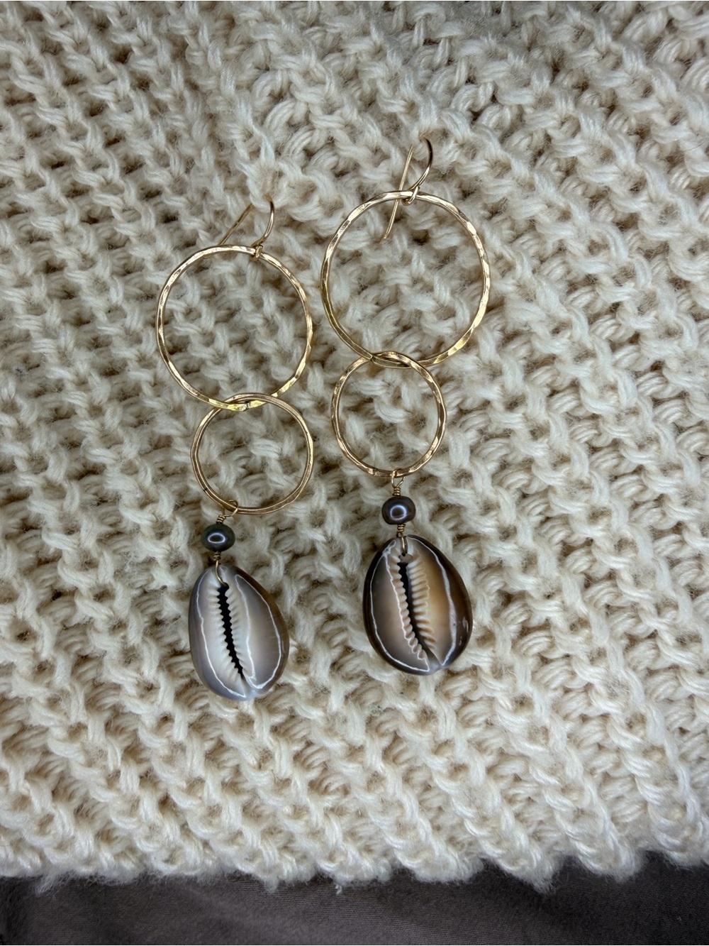 14K Gold Hoop Shell Drop Earrings - Picture 3 of 7